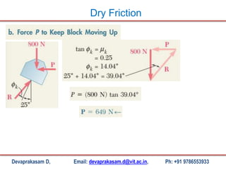 Devaprakasam D, Email: devaprakasam.d@vit.ac.in, Ph: +91 9786553933
Dry Friction
 