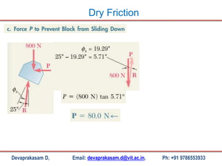 Devaprakasam D, Email: devaprakasam.d@vit.ac.in, Ph: +91 9786553933
Dry Friction
 