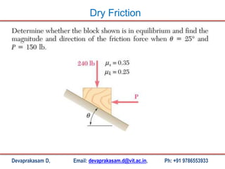 Devaprakasam D, Email: devaprakasam.d@vit.ac.in, Ph: +91 9786553933
Dry Friction
 