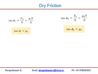 Devaprakasam D, Email: devaprakasam.d@vit.ac.in, Ph: +91 9786553933
Dry Friction
 