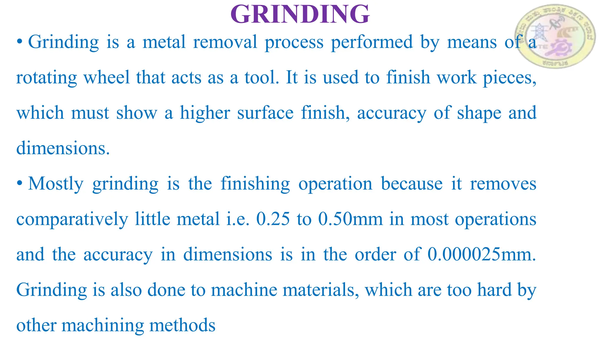Presentation on Grinding and Grinding wheel specification PPT