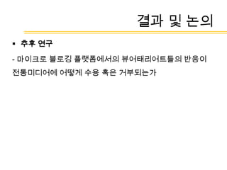 결과 및 토론 3. 종단적 연구를 통한 의사소통방식의 구조화메시지 확산과정에서 ‘시간’은 중요한 요인 (시간의 경과와 함께 특정한 형태로 구조화되는 성향을 보임)