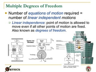 Multiple Degrees of Freedom Number of  equations of motion  required = number of  linear independent  motions Linear independence : point of motion is allowed to move even if all other points of motion are fixed.  Also known as  degrees of freedom . 