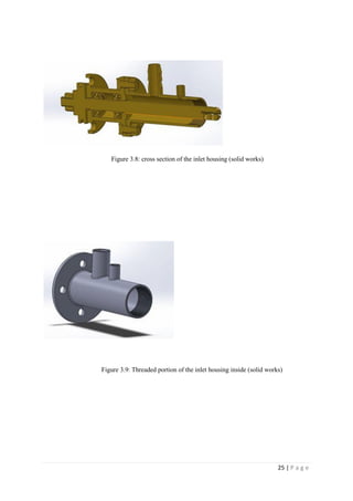 25 | P a g e
Figure 3.8: cross section of the inlet housing (solid works)
Figure 3.9: Threaded portion of the inlet housing inside (solid works)
 