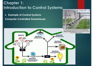 Chapter 1:
Introduction to Control Systems
 Example of Control Systems
Computer Controlled Greenhouse
 
