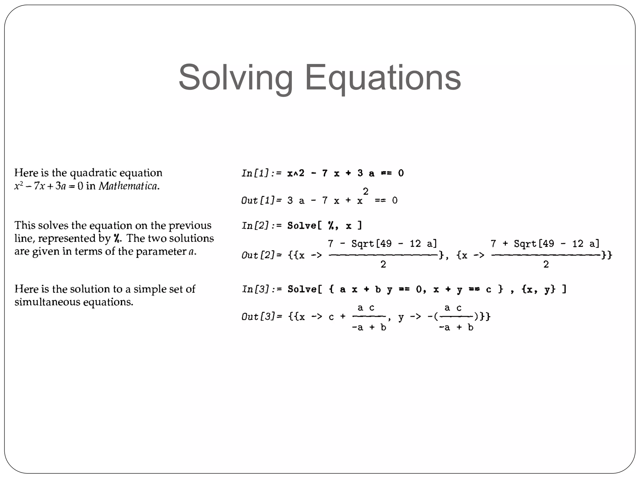 Solving Equations 
 