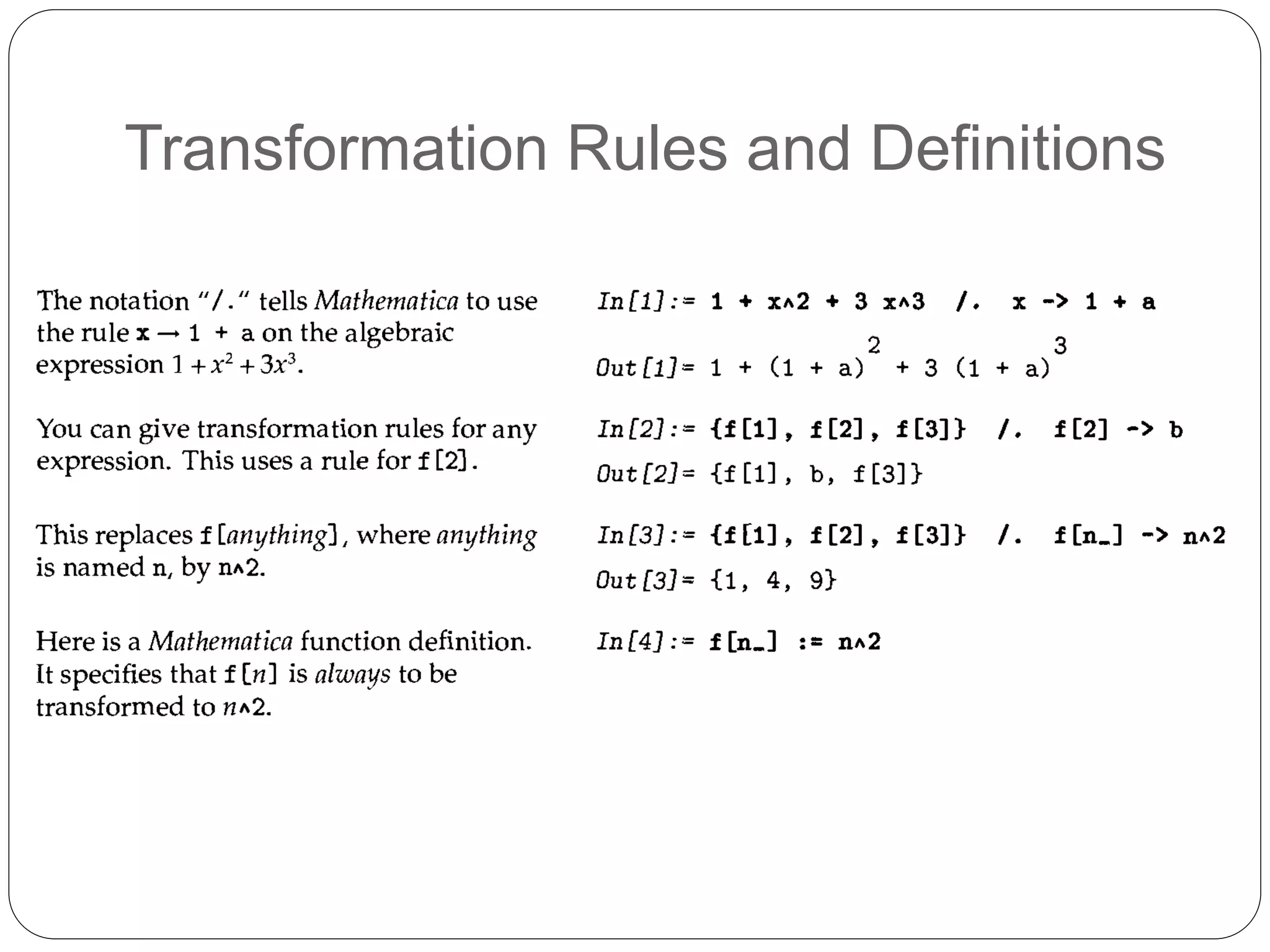Transformation Rules and Definitions 
 