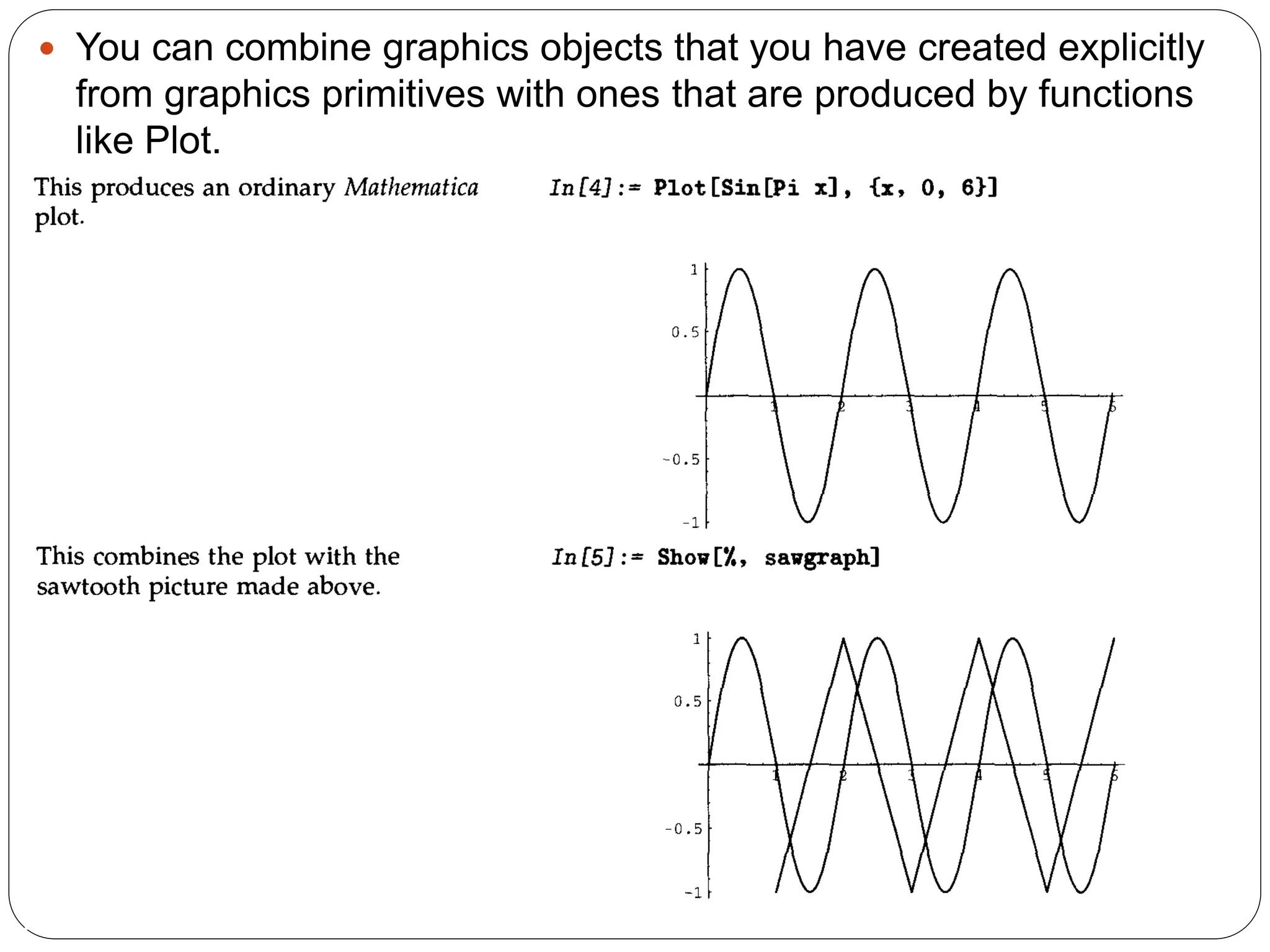 You can combine graphics objects that you have created explicitly from graphics primitives with ones that are produced by functions like Plot.  