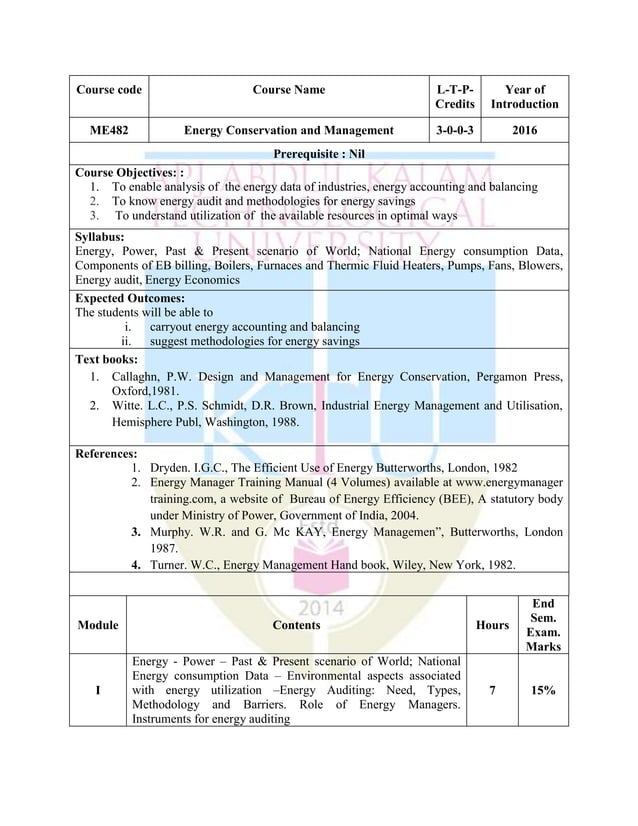 Me 482 energy conservation and management notes PDF