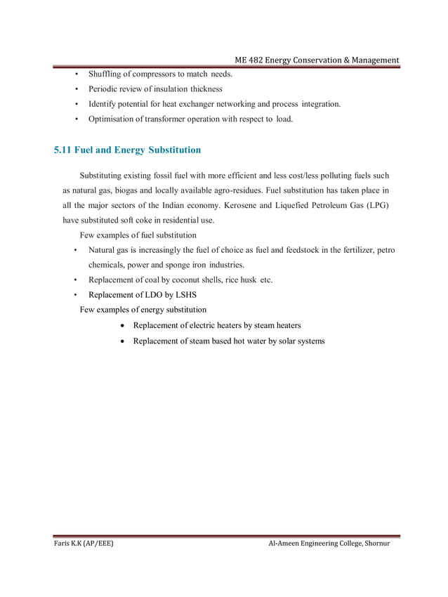 Me 482 energy conservation and management notes PDF