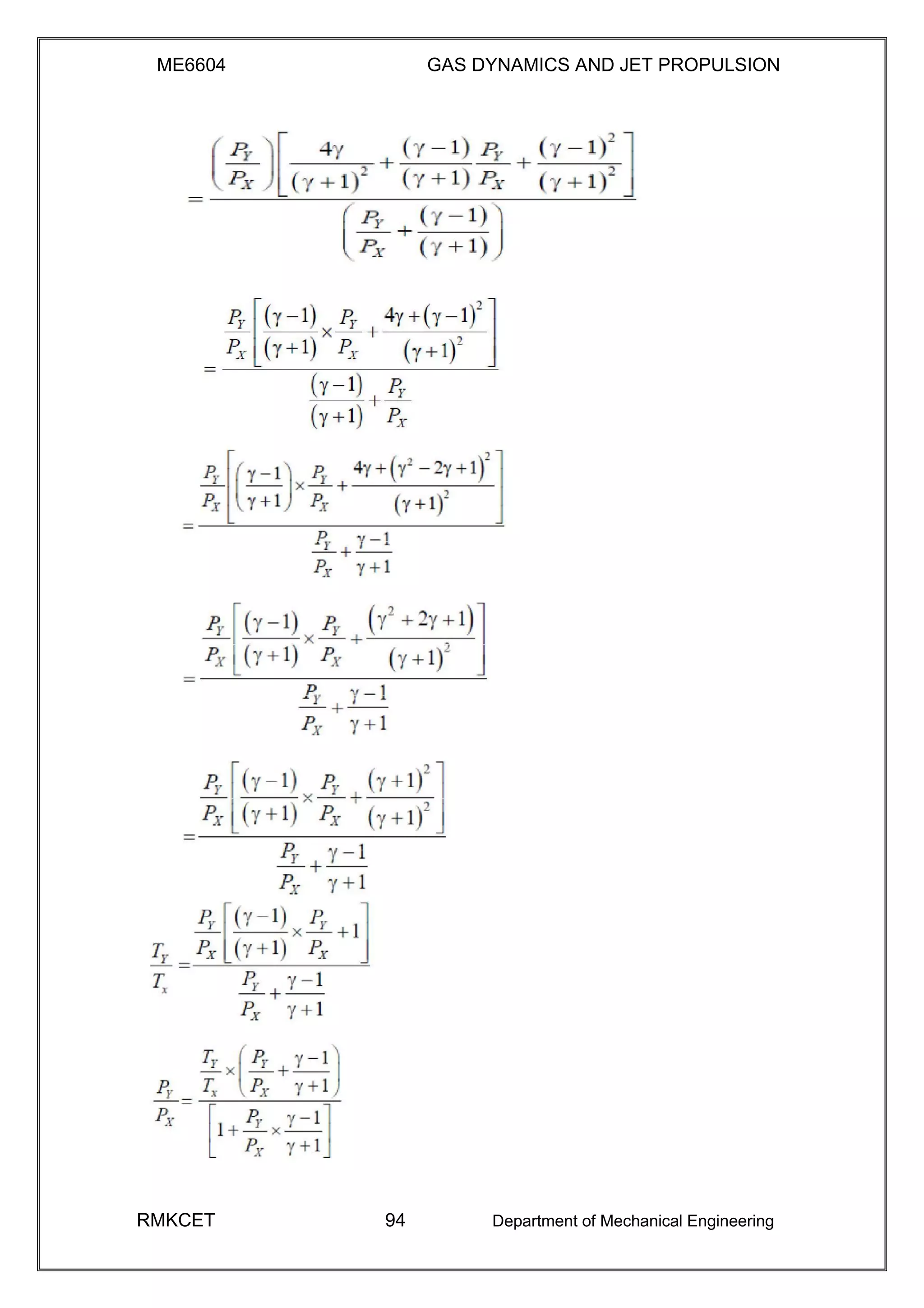 ME6604 GAS DYNAMICS AND JET PROPULSION
RMKCET 94 Department of Mechanical Engineering
 