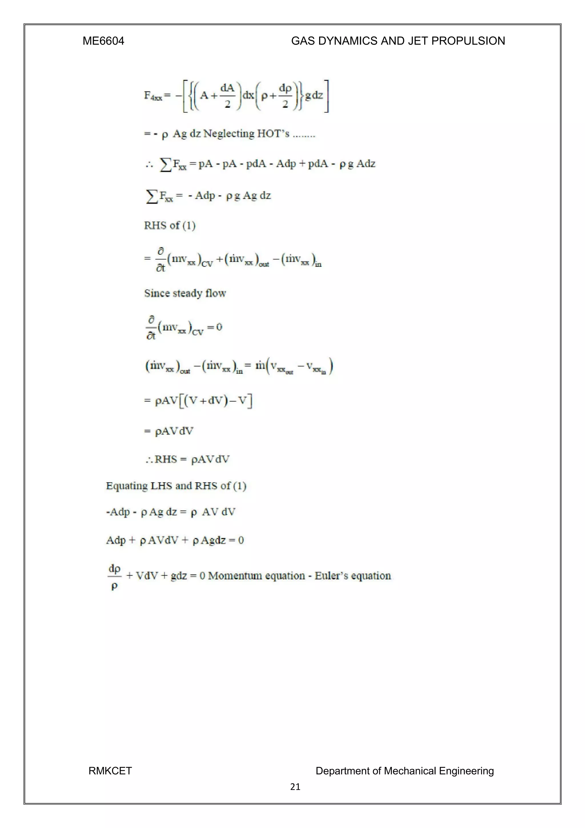 ME6604 GAS DYNAMICS AND JET PROPULSION
RMKCET Department of Mechanical Engineering
21
 