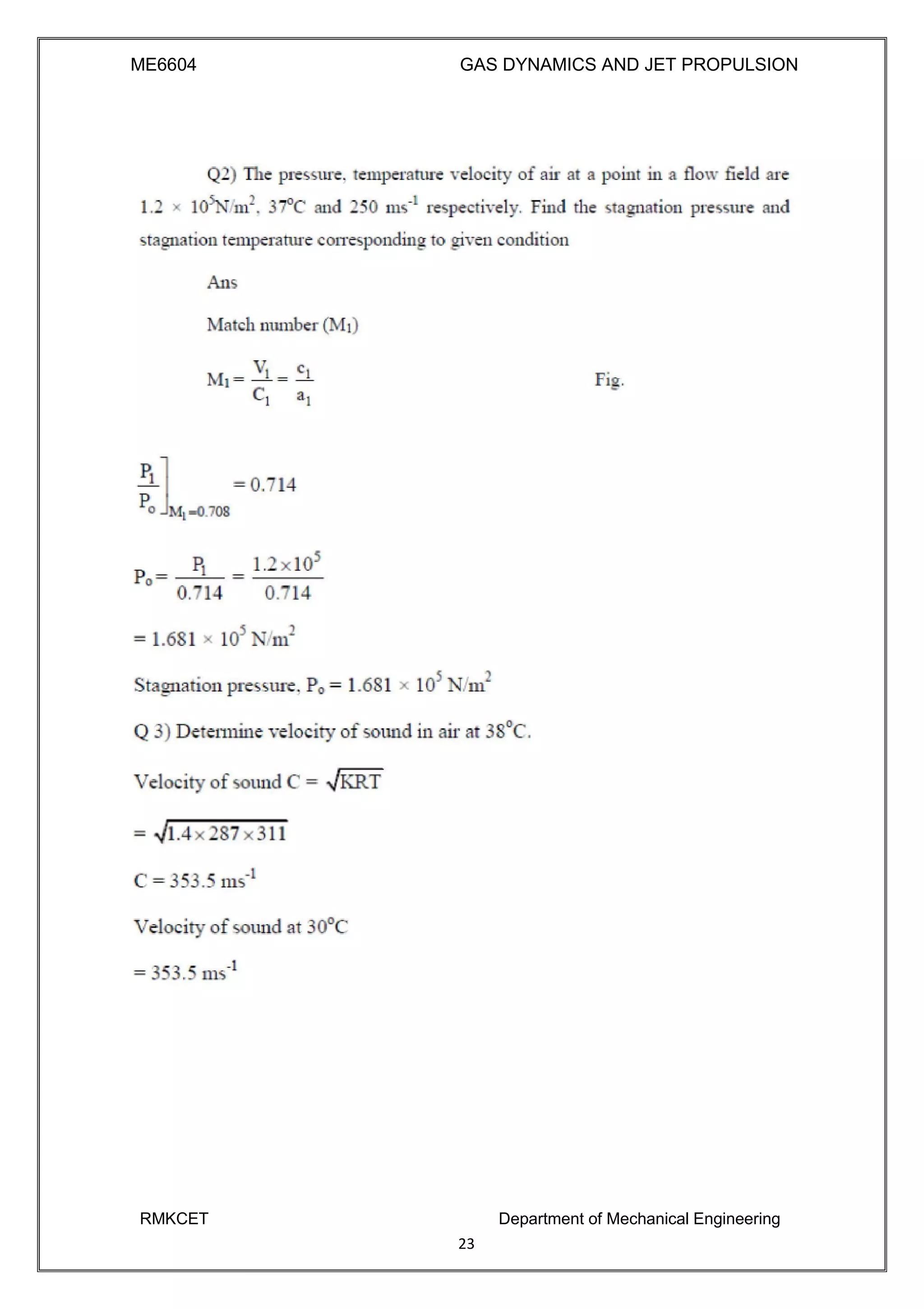 ME6604 GAS DYNAMICS AND JET PROPULSION
RMKCET Department of Mechanical Engineering
23
 