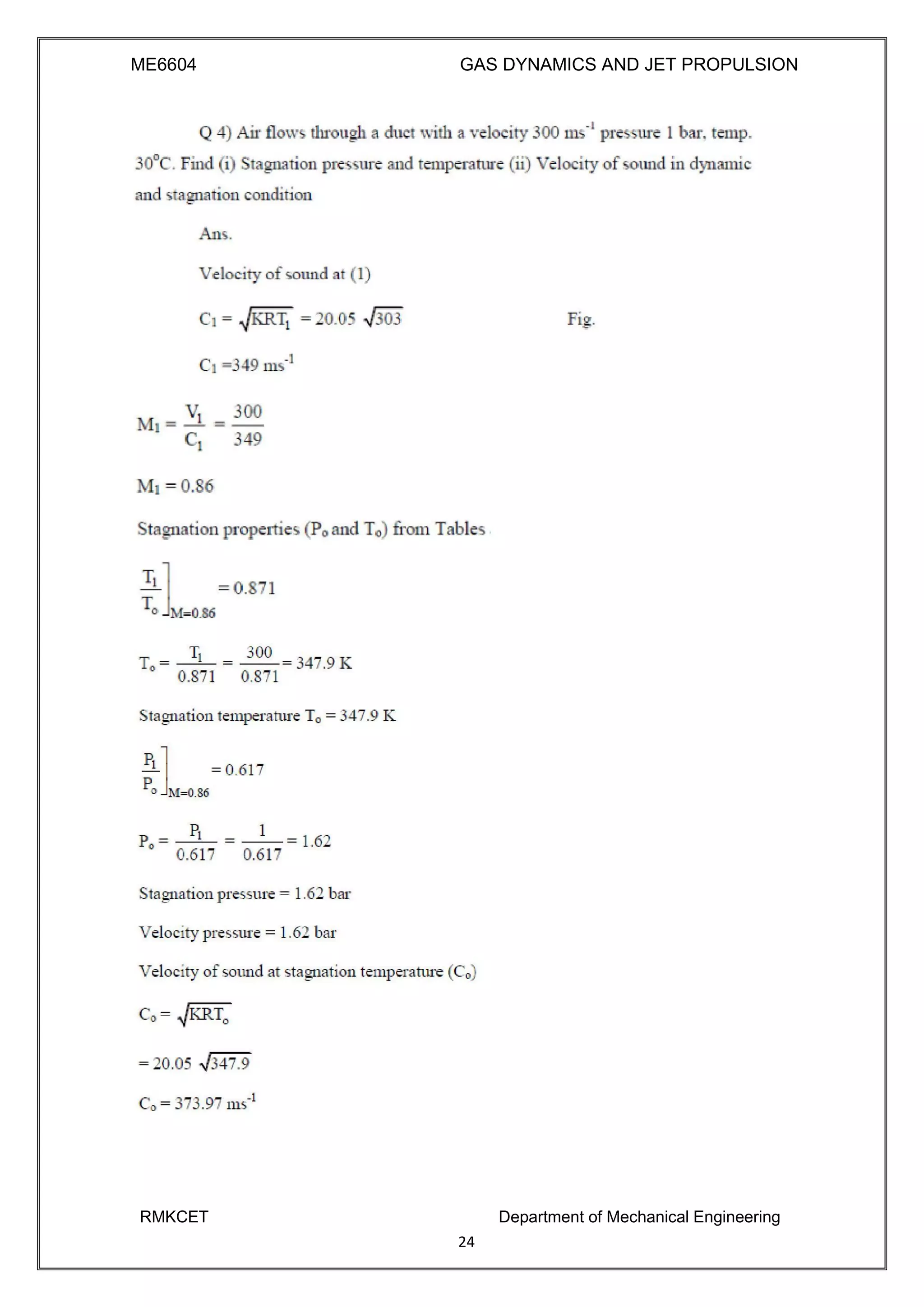 ME6604 GAS DYNAMICS AND JET PROPULSION
RMKCET Department of Mechanical Engineering
24
 