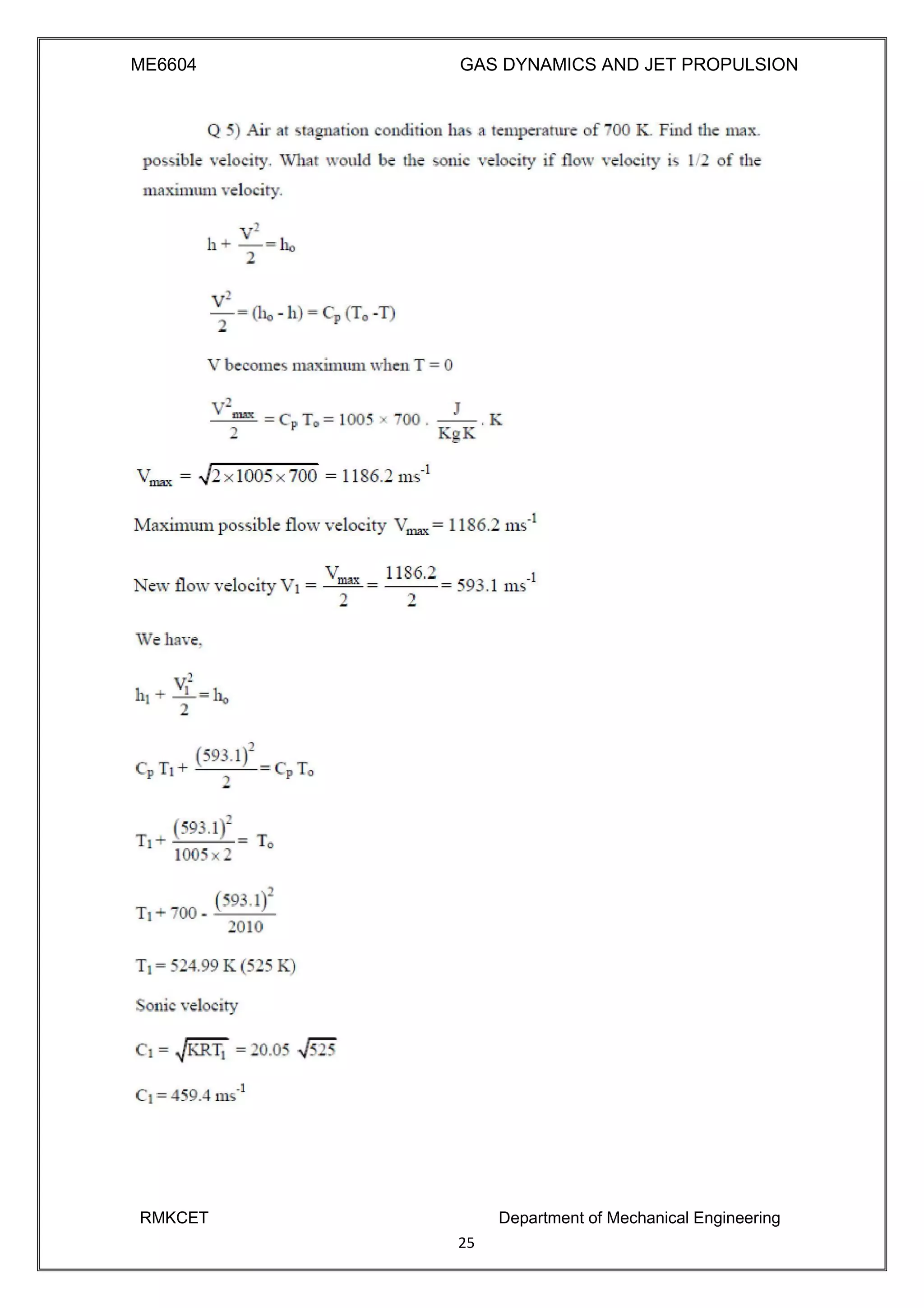 ME6604 GAS DYNAMICS AND JET PROPULSION
RMKCET Department of Mechanical Engineering
25
 