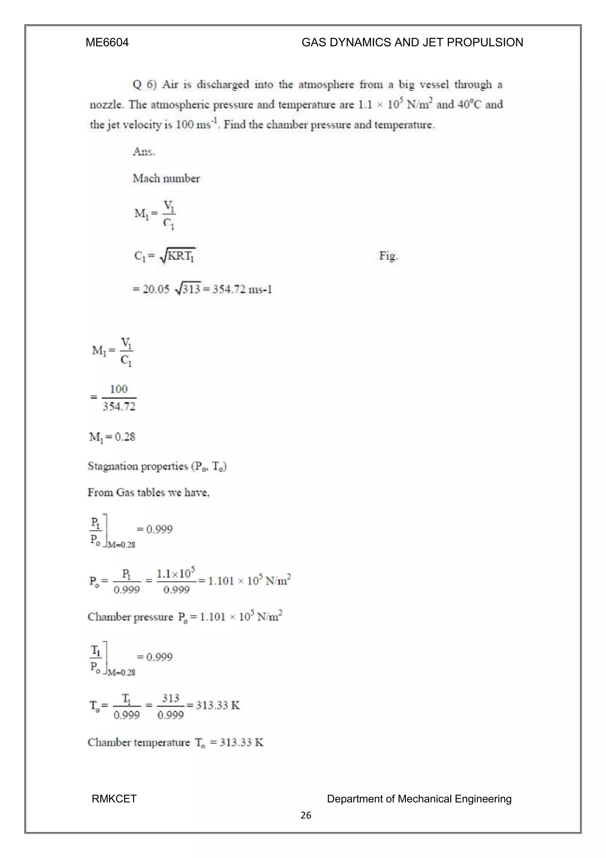 ME6604 GAS DYNAMICS AND JET PROPULSION
RMKCET Department of Mechanical Engineering
26
 