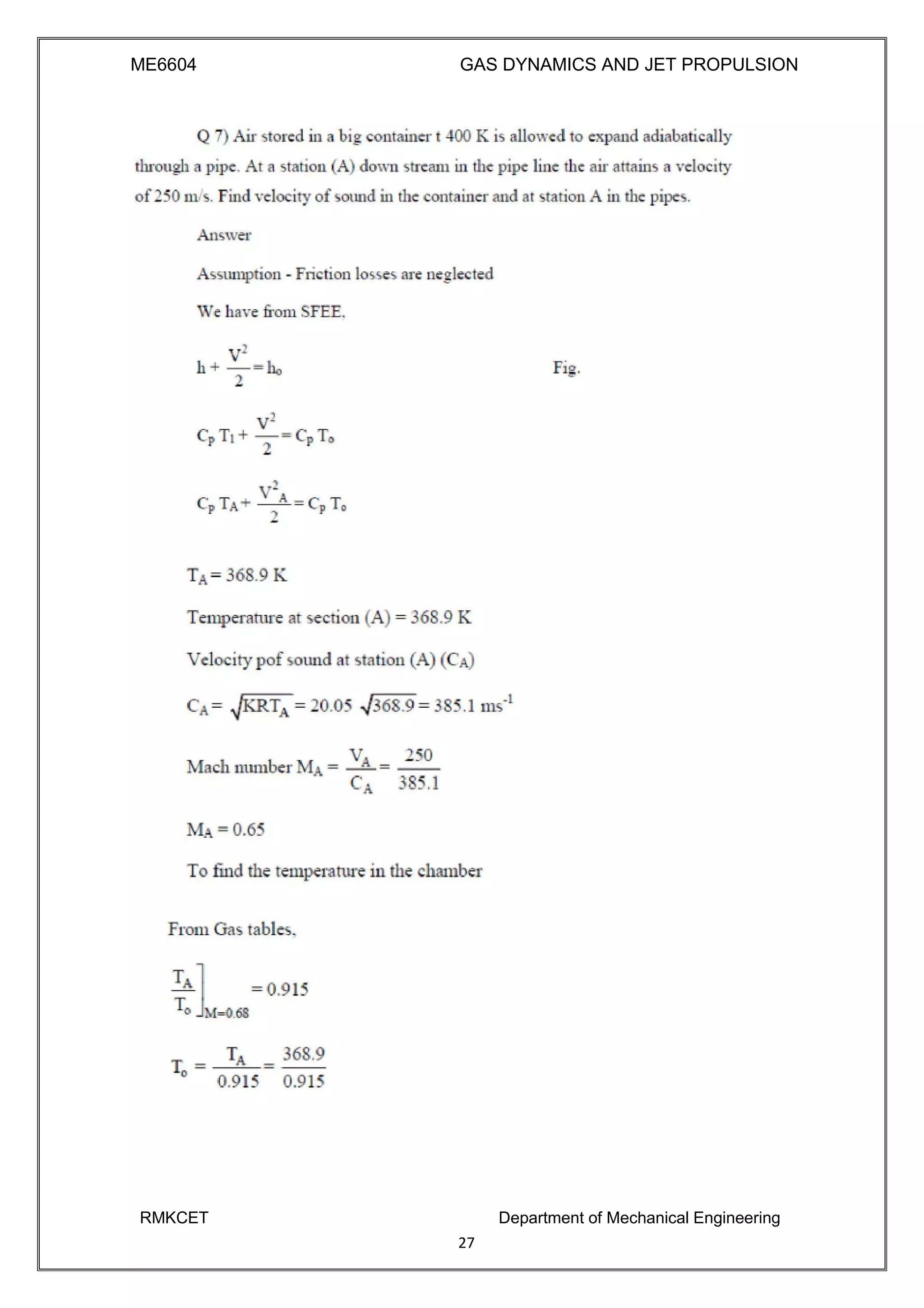ME6604 GAS DYNAMICS AND JET PROPULSION
RMKCET Department of Mechanical Engineering
27
 