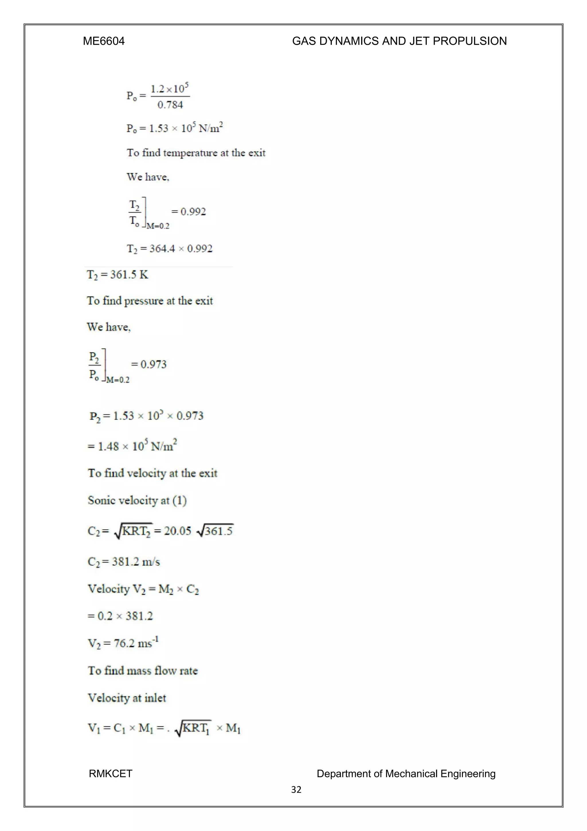 ME6604 GAS DYNAMICS AND JET PROPULSION
RMKCET Department of Mechanical Engineering
32
 