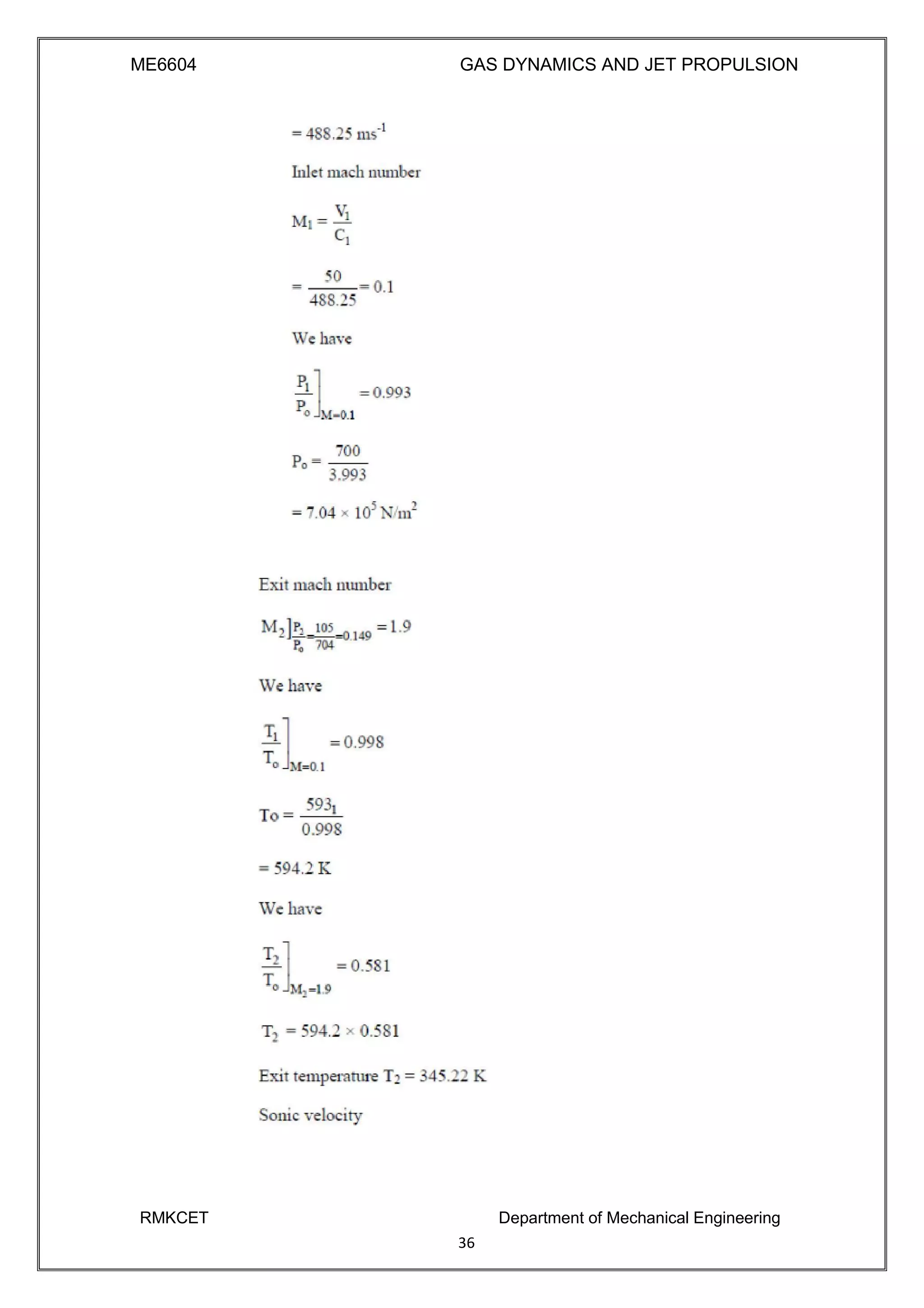 ME6604 GAS DYNAMICS AND JET PROPULSION
RMKCET Department of Mechanical Engineering
36
 