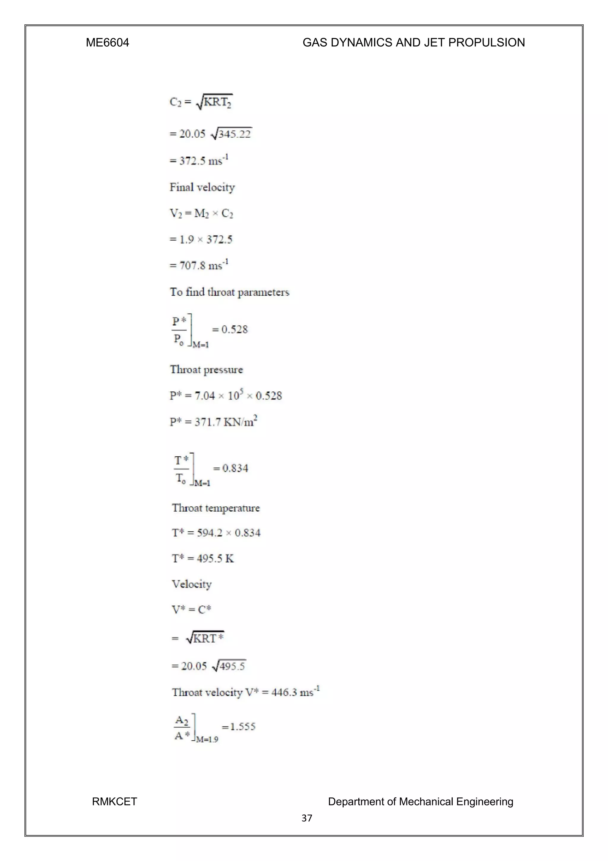 ME6604 GAS DYNAMICS AND JET PROPULSION
RMKCET Department of Mechanical Engineering
37
 