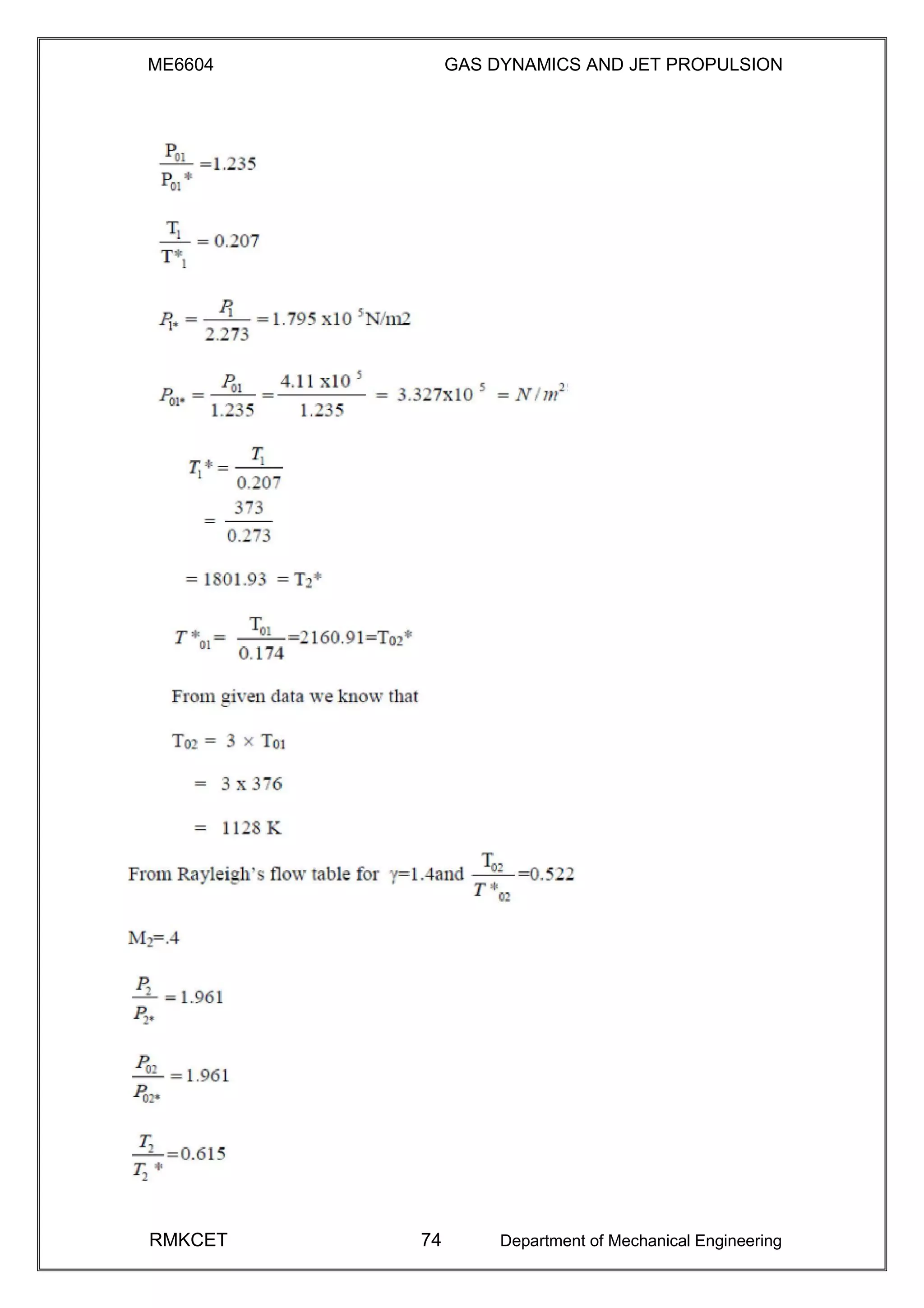 ME6604 GAS DYNAMICS AND JET PROPULSION
RMKCET 74 Department of Mechanical Engineering
 