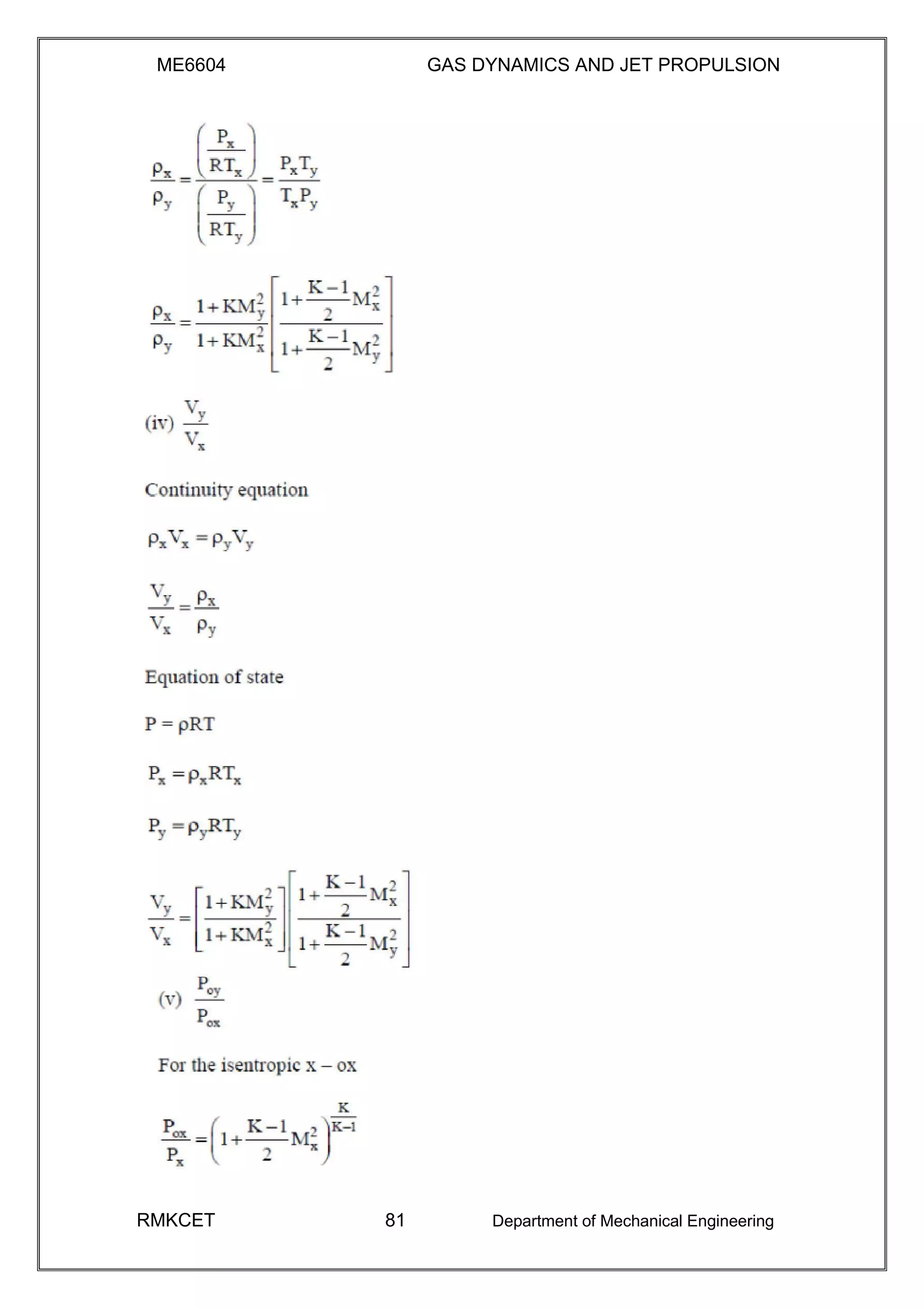 ME6604 GAS DYNAMICS AND JET PROPULSION
RMKCET 81 Department of Mechanical Engineering
 