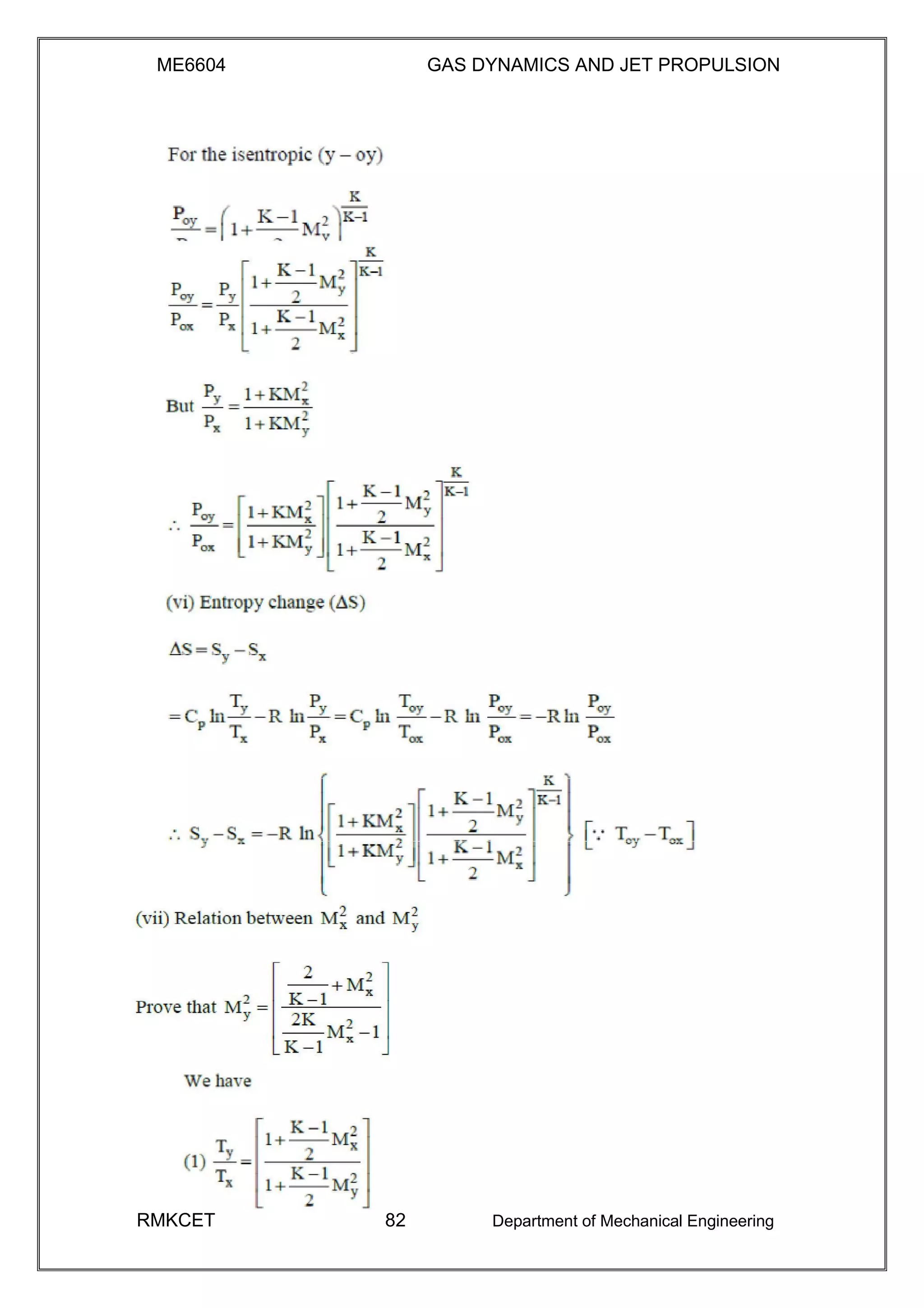 ME6604 GAS DYNAMICS AND JET PROPULSION
RMKCET 82 Department of Mechanical Engineering
 