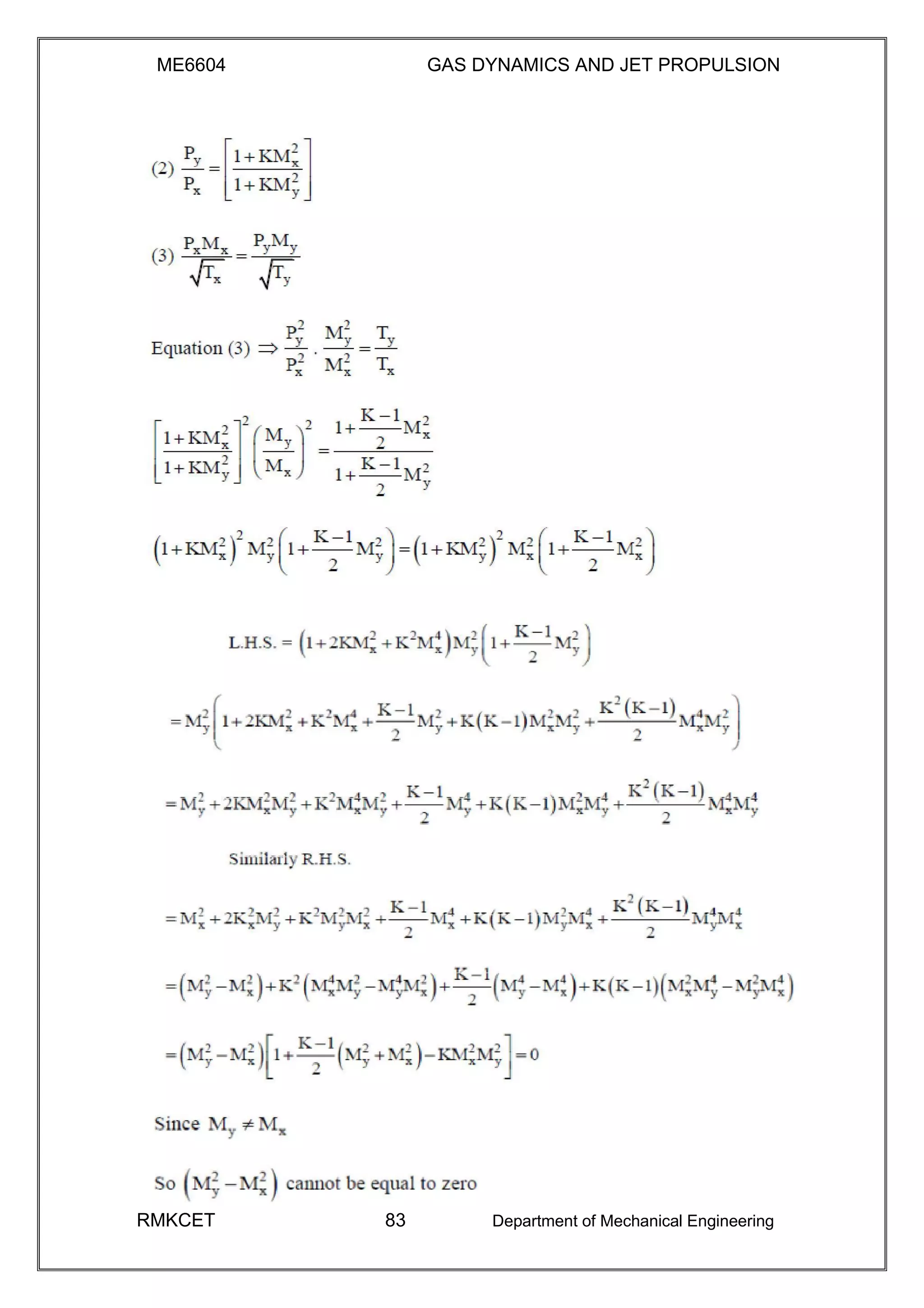 ME6604 GAS DYNAMICS AND JET PROPULSION
RMKCET 83 Department of Mechanical Engineering
 