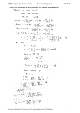 ME 8391- Engineering Thermodynamics Mechanical Engineering 2018-2019
St.Joseph’s College of Engineering/ St.Joseph’s Institute of Technology 9
7. Derive the difference in heat capacities and specific heat capacities.
 