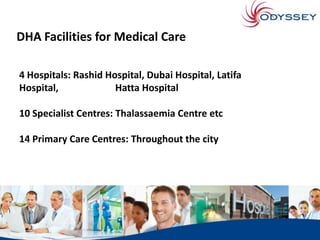 DHA Facilities for Medical Care

4 Hospitals: Rashid Hospital, Dubai Hospital, Latifa
Hospital,             Hatta Hospital...
