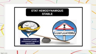 Évolution parfois
extrêmement rapide et
imprévisible
ETAT HEMODYNAMIQUE
STABLE
 