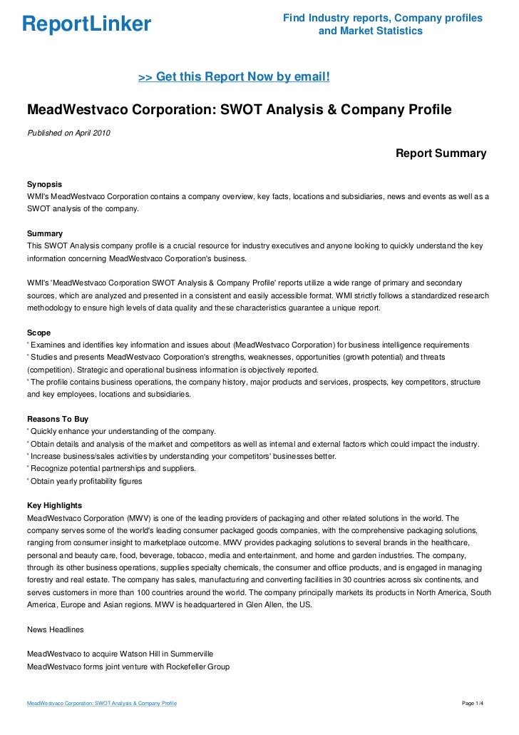 MeadWestvaco Corporation SWOT Analysis & Company Profile