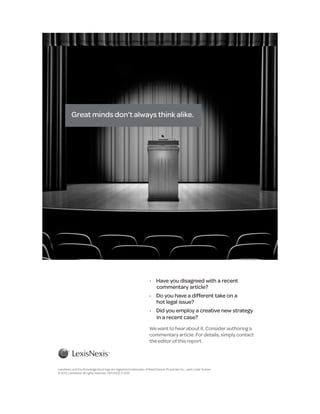 LexisNexis and the Knowledge Burst logo are registered trademarks of Reed Elsevier Properties Inc., used under license.
© 2012, LexisNexis. All rights reserved. OFF02212-0 2012
 