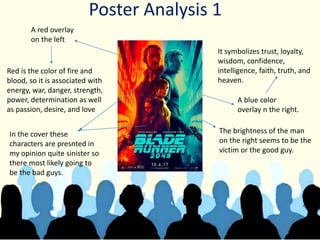Poster Analysis 1
A blue color
overlay n the right.
It symbolizes trust, loyalty,
wisdom, confidence,
intelligence, faith, truth, and
heaven.
The brightness of the man
on the right seems to be the
victim or the good guy.
A red overlay
on the left
Red is the color of fire and
blood, so it is associated with
energy, war, danger, strength,
power, determination as well
as passion, desire, and love
In the cover these
characters are presnted in
my opinion quite sinister so
there most likely going to
be the bad guys.
 