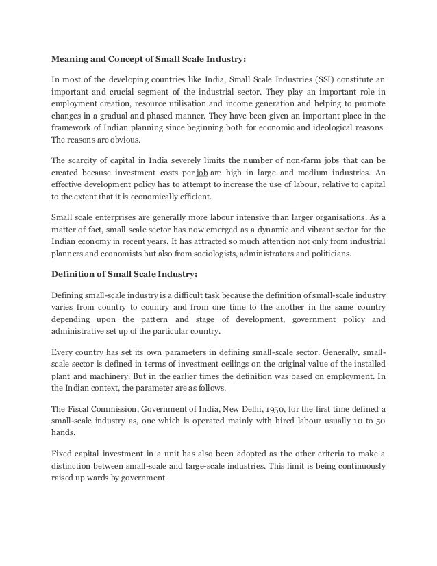 Meaning and concept of small scale industry