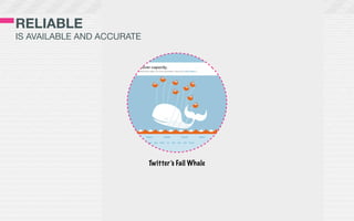 RELIABLE
IS AVAILABLE AND ACCURATE




                            Twitter’s Fail Whale
 
