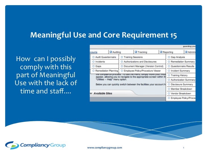 Meaningful Use Core Measure 15 Webinar