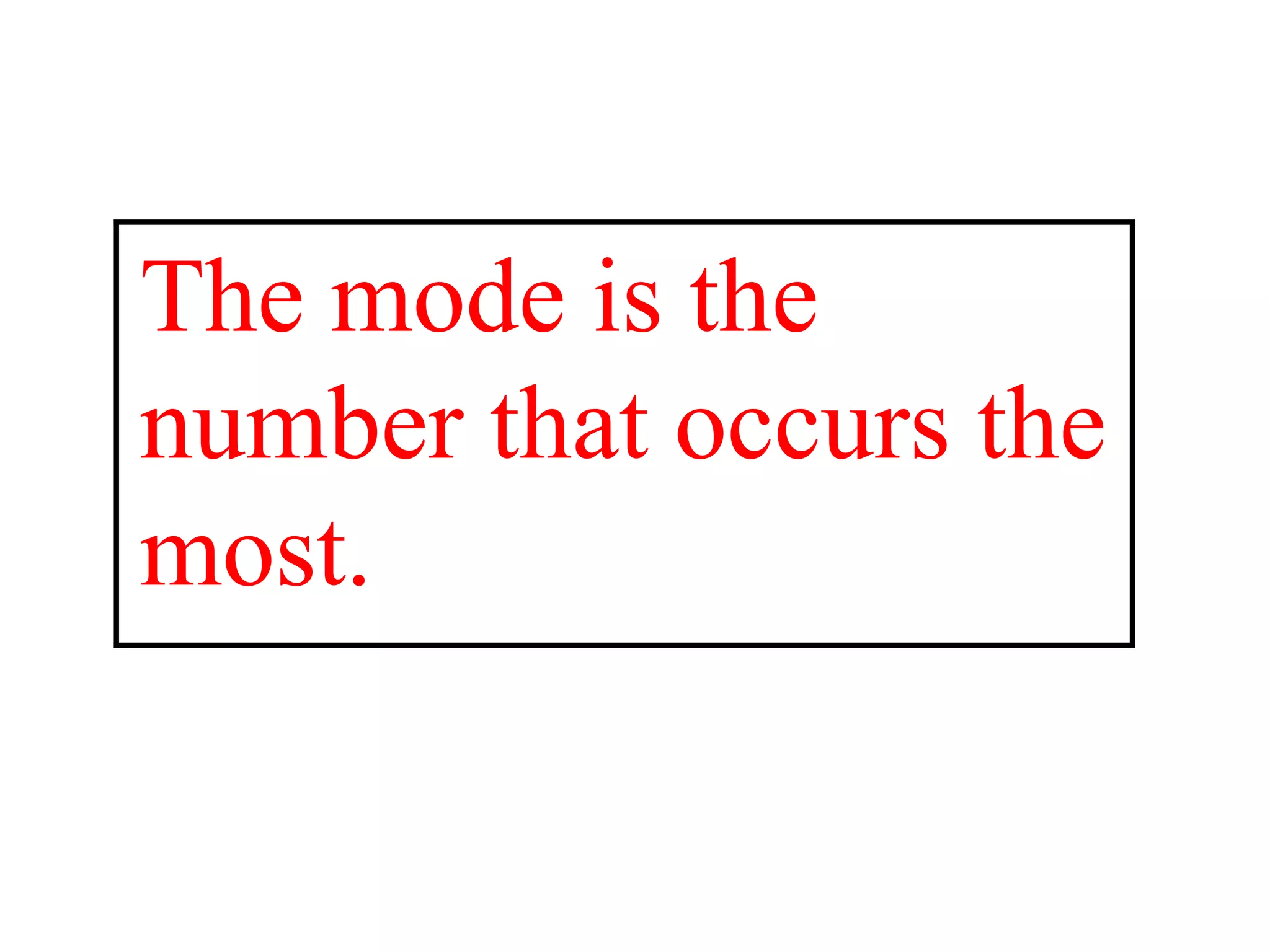 The mode is the
number that occurs the
most.
 