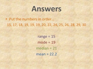 Other Ranges Introduction Range, Mode, Median and Mean | PPTX