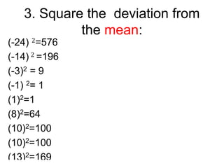 3. Square the deviation from
the mean:
 