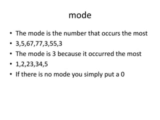 Mean median mode and range | PPT