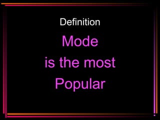 Copyright © 2000 by
Monica Yuskaitis
Definition
ModeMode
is the mostis the most
PopularPopular
 