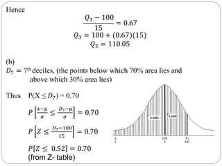 Mean, s.d, quartiles, deciles, percentiles by using normal  distribution