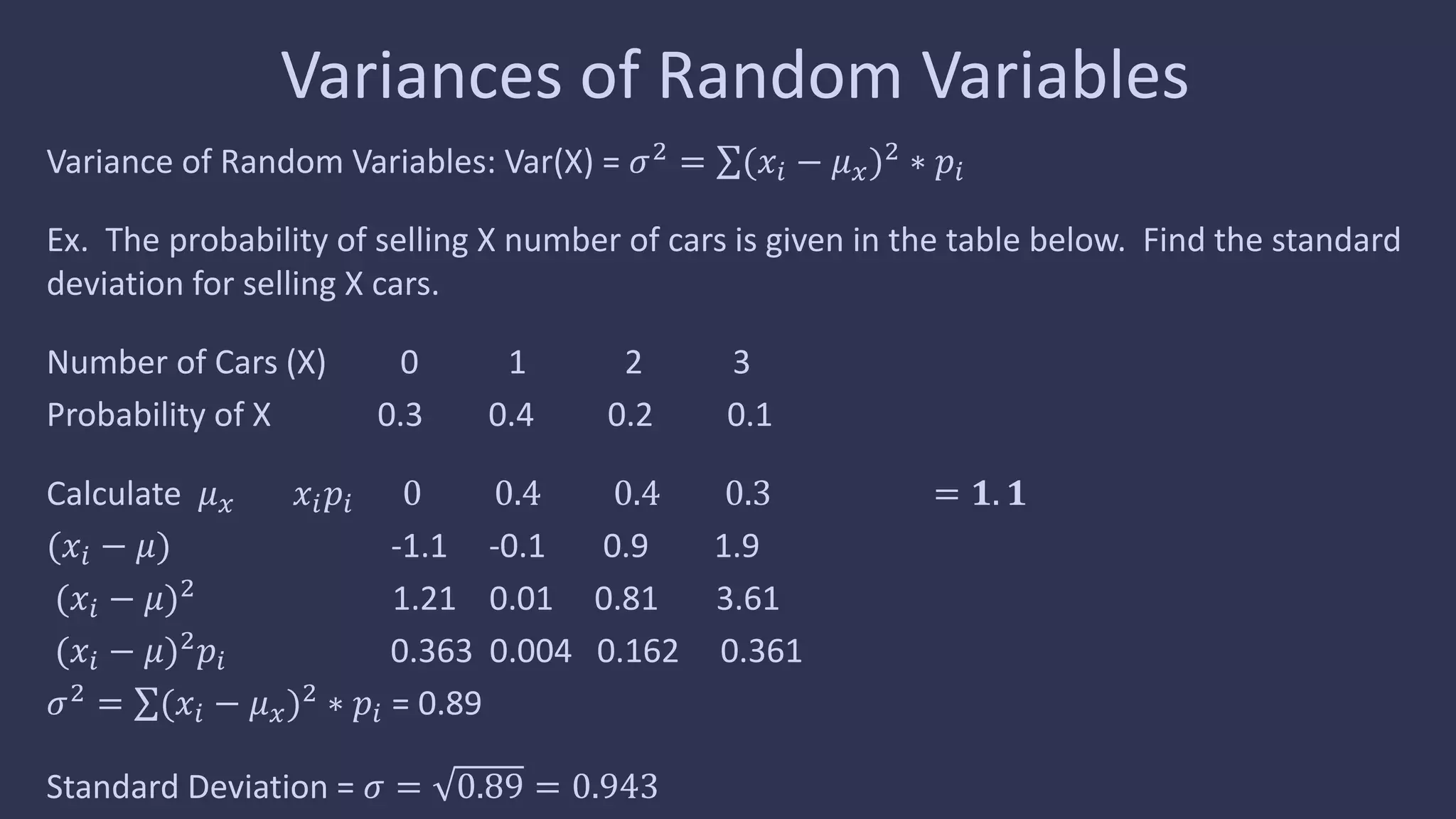 Means and variances of random variables | PPT