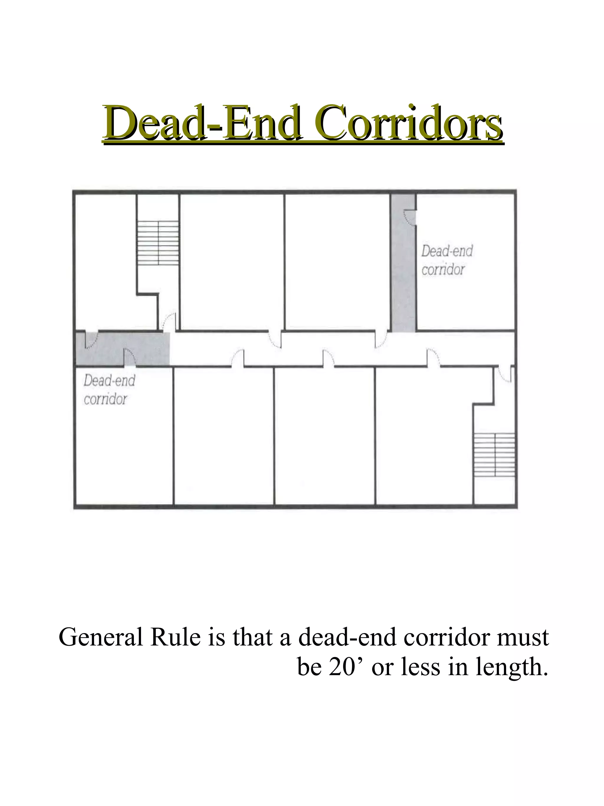 Dead-End Corridors General Rule is that a dead-end corridor must be 20’ or less in length. 