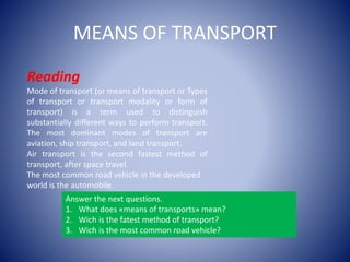 Means of transports activities | PPTX