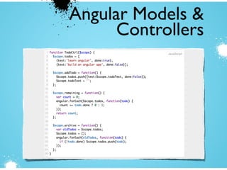 Angular Models &
Controllers