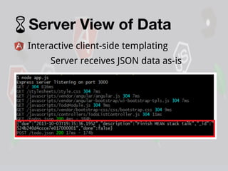 Server View of Data
Interactive client-side templating
Server receives JSON data as-is

 