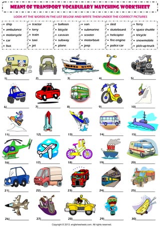 Means of transportation . . - Usos del idioma inglés