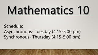 Schedule:
Asynchronous- Tuesday (4:15-5:00 pm)
Synchronous- Thursday (4:15-5:00 pm)
 